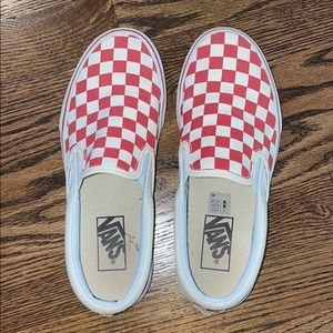 Size 7 light red checkered Vans